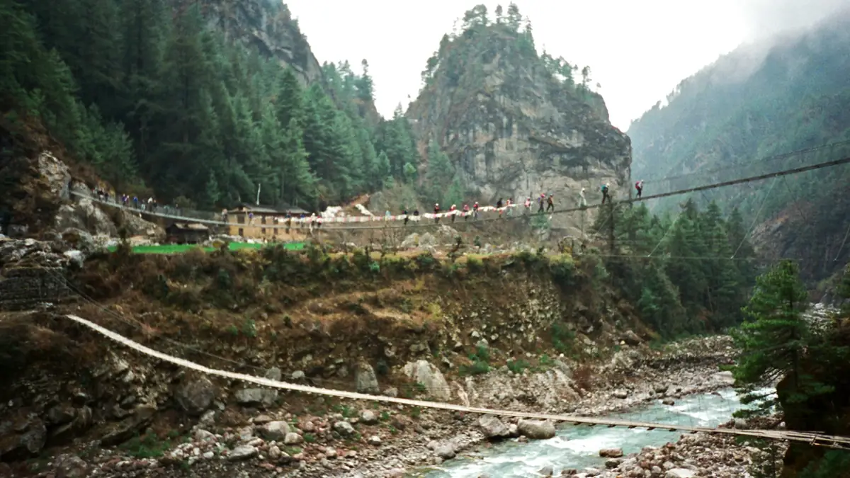 The two suspension bridges over the Dudh Kosi before the climb to Namche