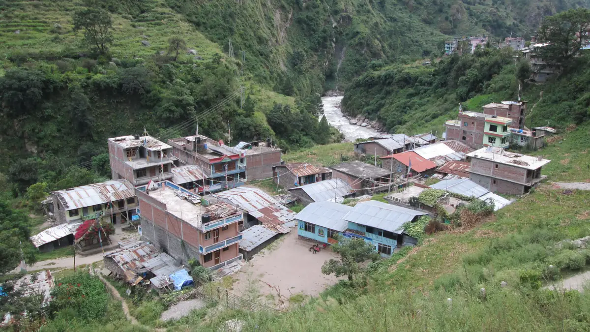 Syabrubesi, 1.460 Meter: der Startort am Zusammenfluss von Bhote Kosi und Langtang Khola