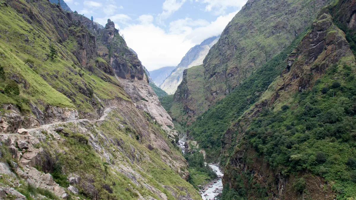 The trail in the Marsyangdi gorge high above the river