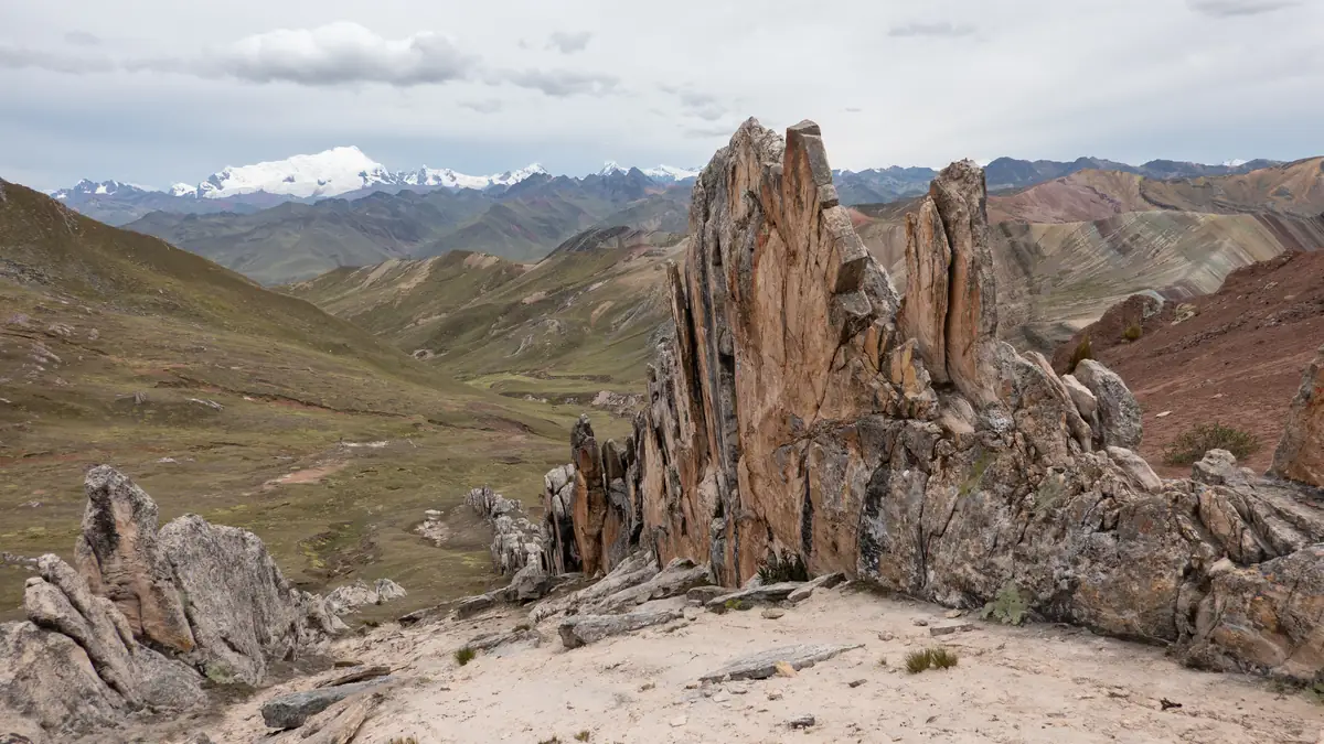 The stone forest of Palccoyo with the snow-covered Ausangate on the horizon