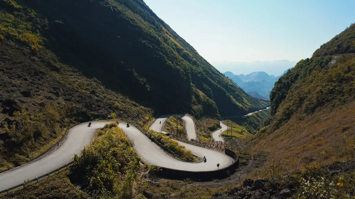 The hairpins of Tham Ma Pass seen from above