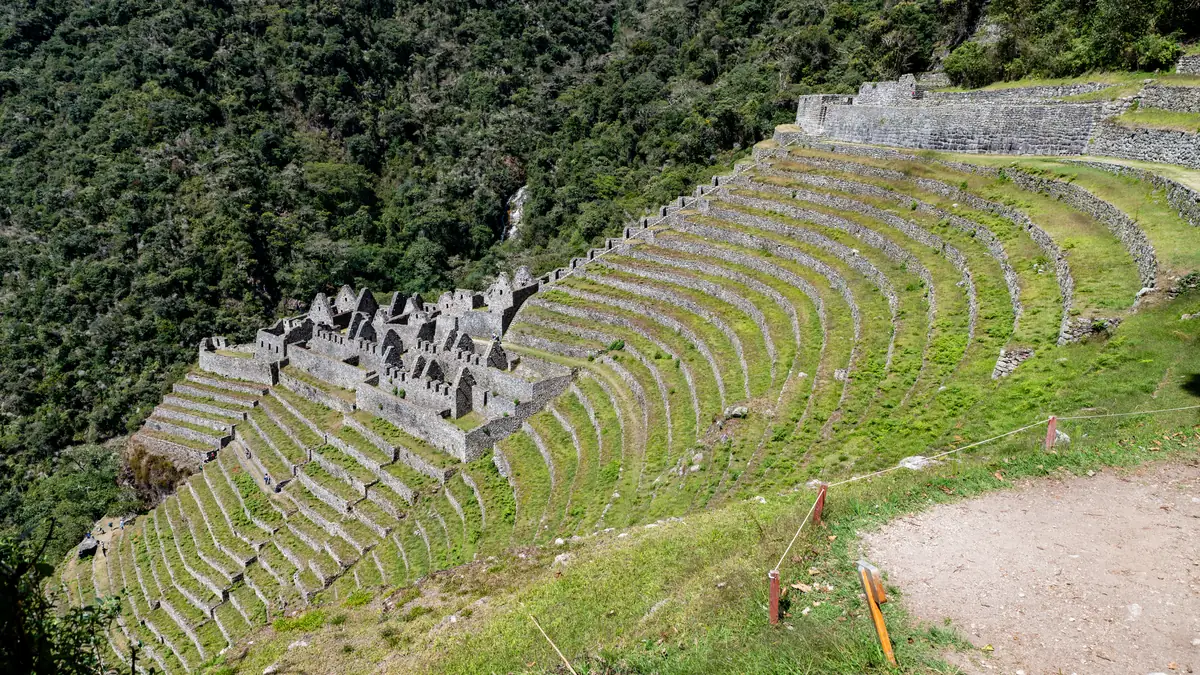 The terraces and buildings of Wiñay Wayna on day three of the Inca Trail